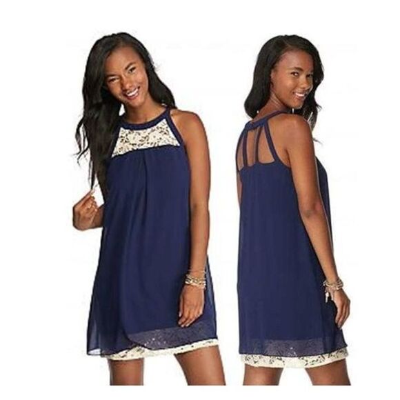 A Byer Lace Halter Mini Shift Swing Dress Medium - Picture 1 of 11